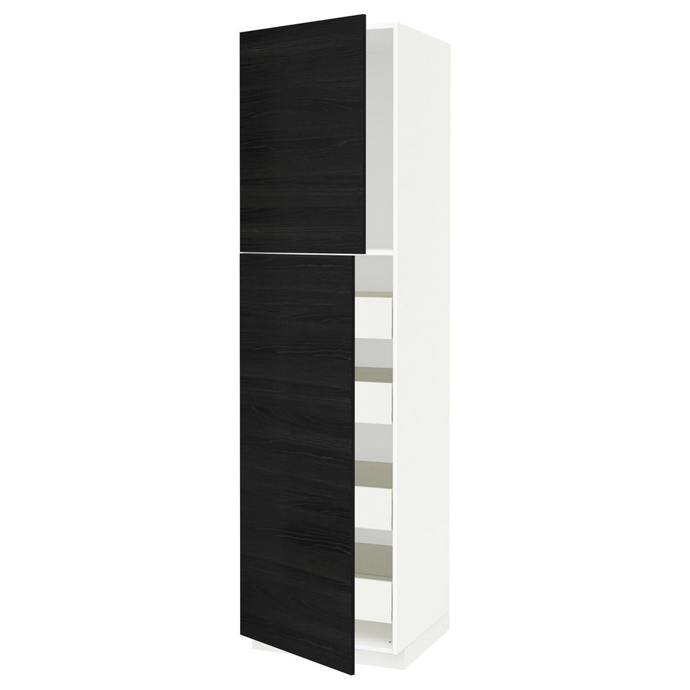 Высокий шкаф/2дверцы/4ящика, белый, Тингсрид черный 60x60x220 см IKEA МЕТОД / ФОРВАРА 493.660.93 - схема-чертеж с размерами