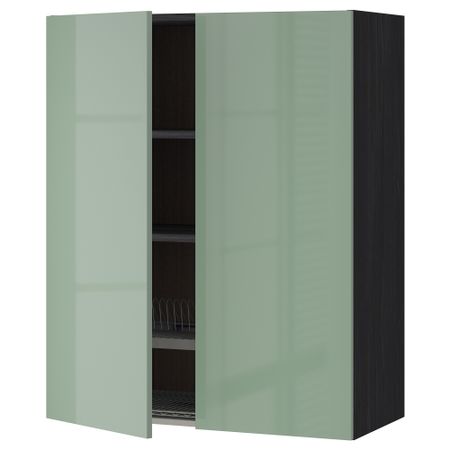 Навесной шкаф с посудной сушилкой, 2 дверцы МЕТОД, черный, Калларп светло-зеленый