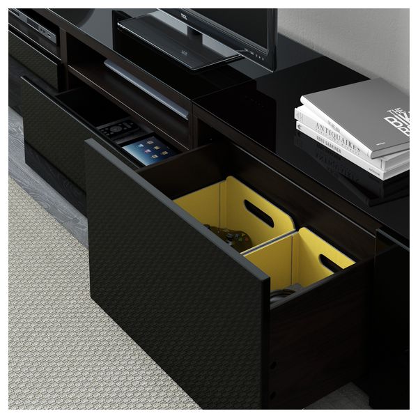 Шкаф для ТВ, комбинированный, стекляные дверцы БЕСТО, черно-коричневый, Сельсвикен глянцевый/черный прозрачное стекло - фото 3