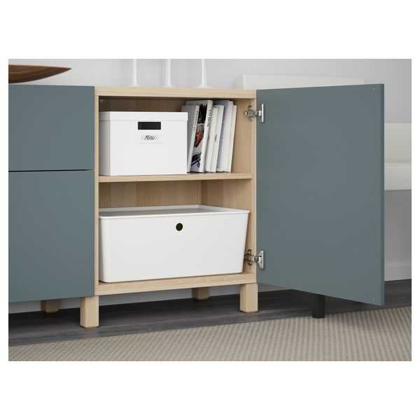 Комбинация для хранения с ящиками БЕСТО, под беленый дуб, Вальвикен серо-бирюзовый (180x40x74 см) - схема-чертеж с размерами