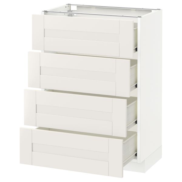 Напольный шкаф 4 фронтальных панели, 4 ящика МЕТОД / ФОРВАРА, белый, Сэведаль белый - схема-чертеж с размерами