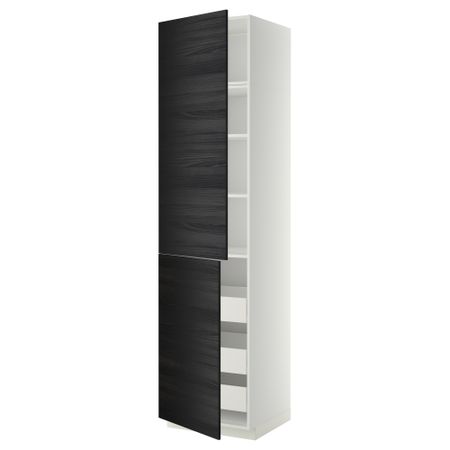 Высокий шкаф + полки, 3 ящика, 2 дверцы МЕТОД / ФОРВАРА, белый, Тингсрид черный