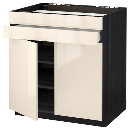Напольный шкаф для варочной панели, 2 ящика, 2 фасада, 1 ящик МЕТОД / МАКСИМЕРА, черный, Рингульт кремовый (80x60 см)