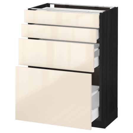 Напольный шкаф 4 фронтальных панели, 4 ящика МЕТОД / МАКСИМЕРА, черный, Рингульт кремовый