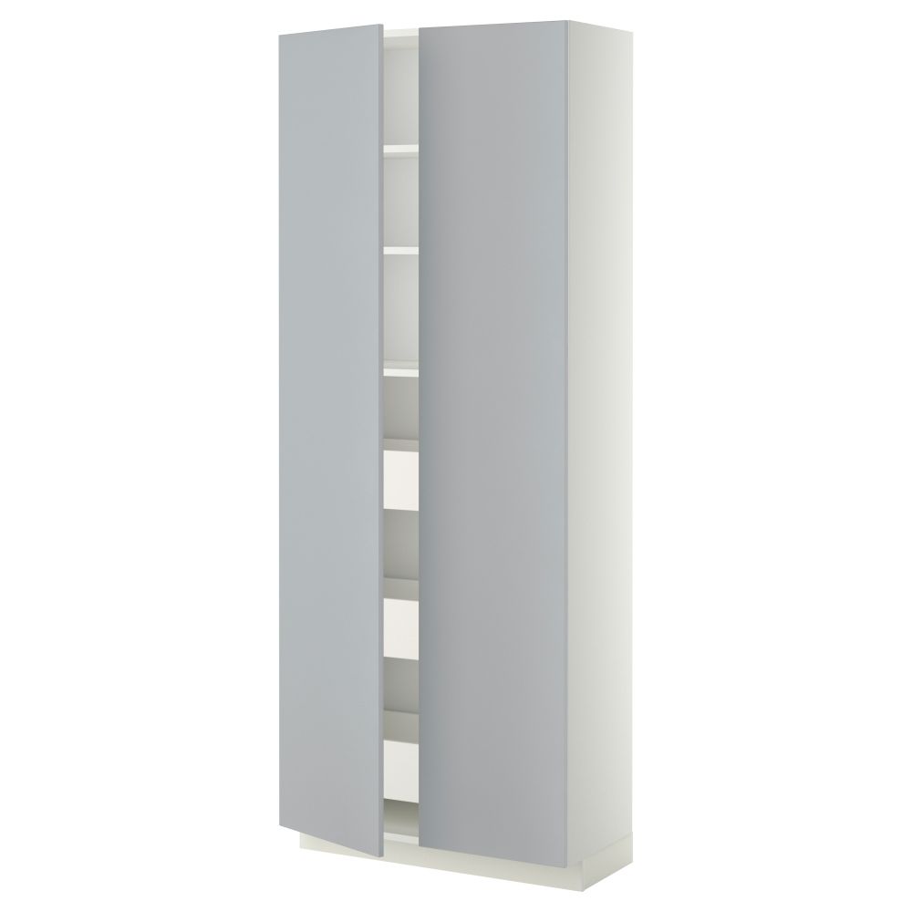 Высокий шкаф с ящиками, 2 дверцы МЕТОД / МАКСИМЕРА, белый, Веддинге серый (80x37x200 см) - фото 1