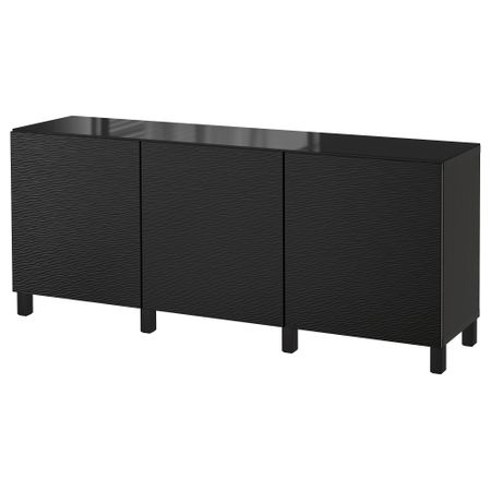 Комбинация для хранения с дверцами БЕСТО, черно-коричневый, Лаксвикен черный (180x40x74 см)