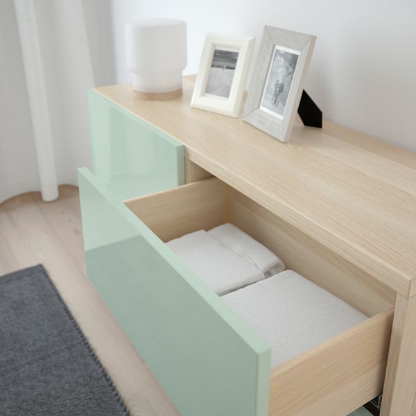 Комбинация для хранения с дверцами/ящ, под беленый дуб, СЕЛЬВИКЕН/СУЛАРП глянцевый/серо-зеленый светлый, 120x40x74 см IKEA БЕСТО - фото 3