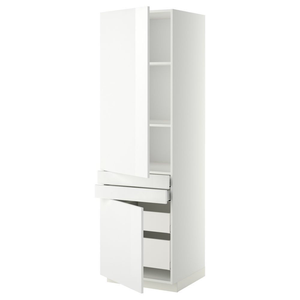 Высокий шкаф + полки, 4 ящик, 2 двери, 2 фронтальные МЕТОД / МАКСИМЕРА, белый, Рингульт белый (60x60x200 см) - фото 1