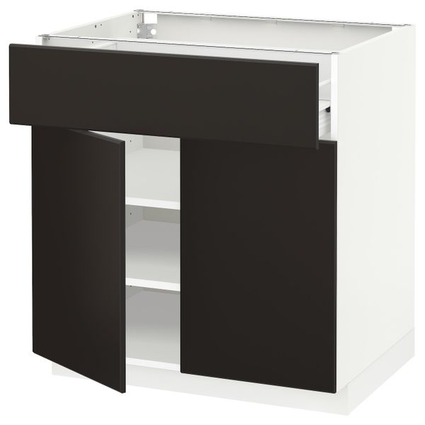 Напольный шкаф + ящик/2дверцы, белый/Кунгсбакка антрацит 80x60 см IKEA МЕТОД / ФОРВАРА 392.197.38 - схема-чертеж с размерами