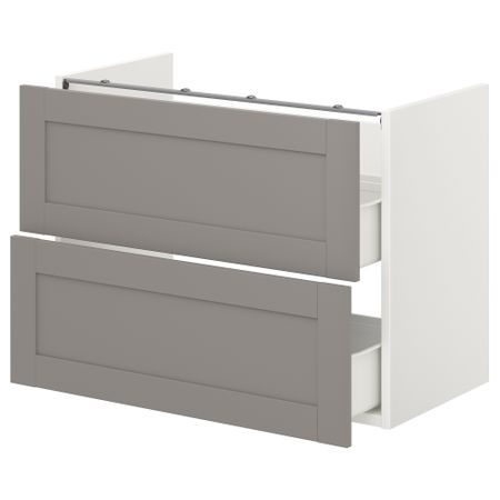 Напольный шкаф для раковины,2 ящика, 80x42x60 см, белый, серый каркас IKEA BEGIVENHET БЕГИВЕНХЕТ 593.210.56