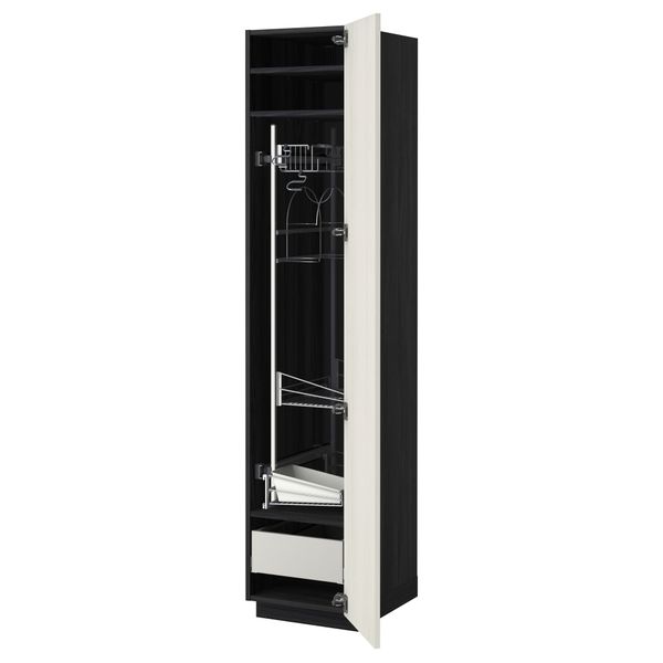 Высокий шкаф с отделением для аксессуаров, для уборки МЕТОД / МАКСИМЕРА, черный, Росдаль белый (40x60x200 см) - схема-чертеж с размерами