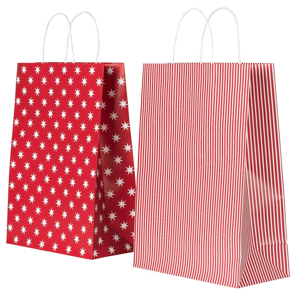 Подарочный пакет, орнамент «звезды»/орнамент «полоска» красный, белый 26x35 см IKEA VINTER 2020 ВИНТЕР 2020 404.742.28 - фото 1