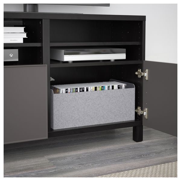 Тумба под ТВ, с дверцами БЕСТО, черно-коричневый, Грундсвикен темно-серый (120x40x74 см) - фото 3