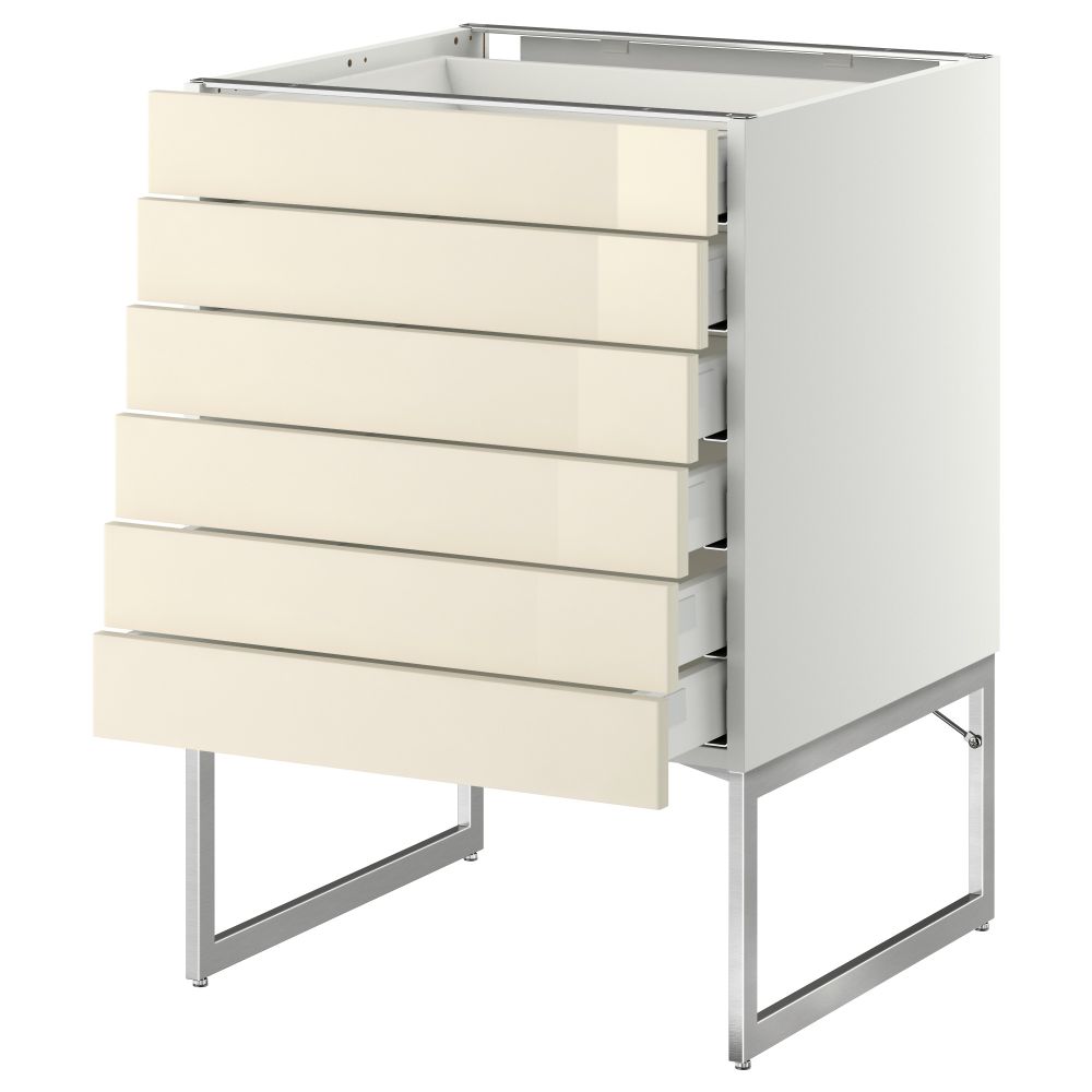 Напольный шкаф 6 фронтальных панелей, 6 нижних ящиков МЕТОД / МАКСИМЕРА, белый, Рингульт кремовый - схема-чертеж с размерами