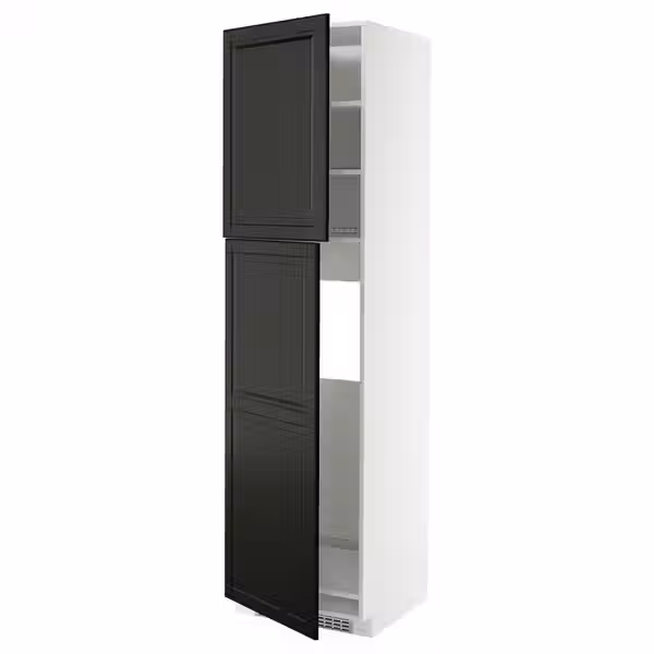 METOD Высокий шкаф д/холодильника/2дверцы - белый/Bodbyn чёрный 60x60x220 см - фото 1