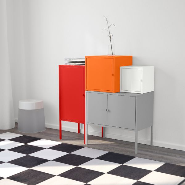 Комбинация для хранения, серый-белый/оранжевый-красный 95x92 см IKEA ЛИКСГУЛЬТ 992.440.42 - фото 2