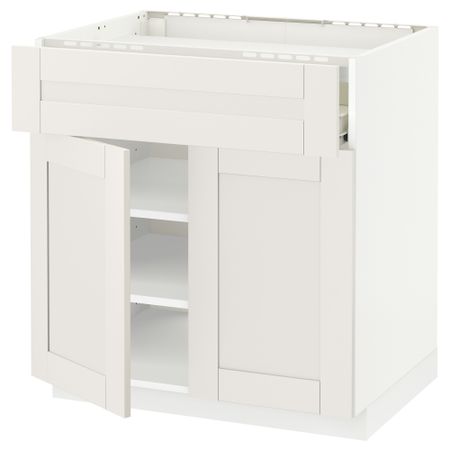 Напольный шкаф для варочной панели, ящик, полка, 2 дверцы МЕТОД / ФОРВАРА, белый, Сэведаль белый (80x60 см)