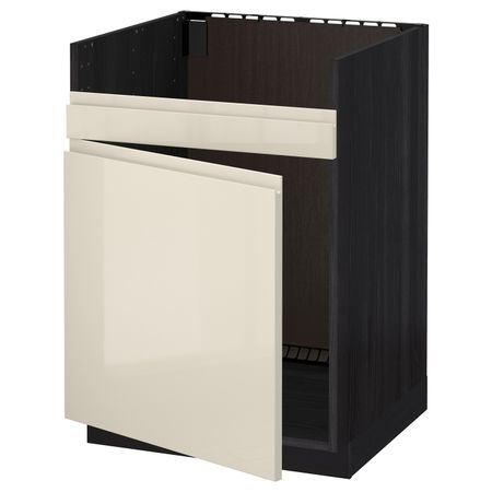 Напольный шкаф для мойки ХАВСЕН, черный, Воксторп глянцевый светло-бежевый 60x60 см IKEA МЕТОД 692.801.83