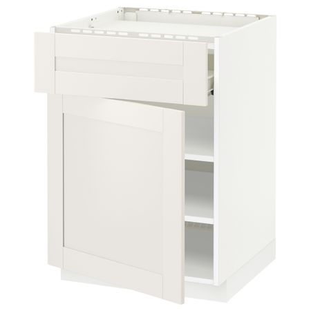 Напольный шкаф для варочной панели, ящик, полка, дверцы МЕТОД / ФОРВАРА, белый, Сэведаль белый (60x60 см)
