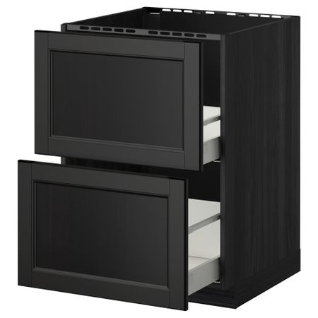 Напольный шкаф под мойку + 2 фронтальных панели, 2 ящика МЕТОД / МАКСИМЕРА, черный, Лаксарби черно-коричневый