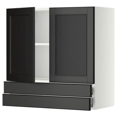 Навесной шкаф, 2 дверцы, 2 ящика МЕТОД / ФОРВАРА, белый, Лаксарби черно-коричневый