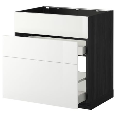 Напольный шкаф под мойку + 3 фронтальных панели, 2 ящика МЕТОД / МАКСИМЕРА, черный, Рингульт белый