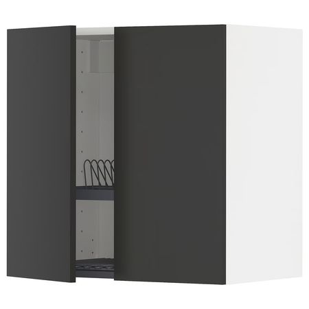 METOD Навесной шкаф с сушилкой/2дверцы - белый/Nickebo матовый антрацит 60x60 см