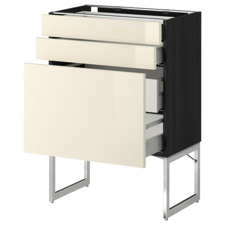 Напольный шкаф 3 фронтальных панели, 2 нижних, 2 средних ящика МЕТОД / МАКСИМЕРА, черный, Рингульт кремовый