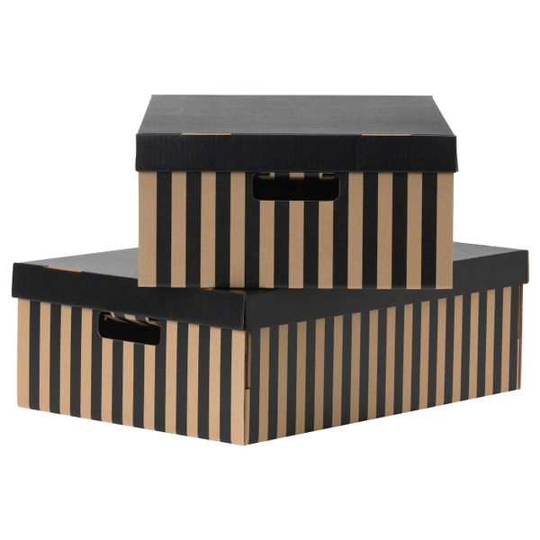 Коробка с крышкой, черный-естественный 56x37x18 см IKEA PINGLA ПИНГЛА 404.302.63 - фото 2