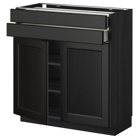 Напольный шкаф, 2 дверцы, 2 ящика МЕТОД / МАКСИМЕРА, черный, Лаксарби черно-коричневый