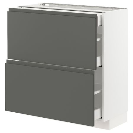 Напольный шкаф/2фасада/3ящика, белый/Воксторп темно-серый 80x37 см IKEA METOD МЕТОД / MAXIMERA МАКСИМЕРА 493.103.41