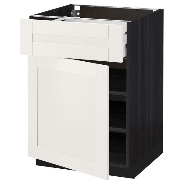 Напольный шкаф с ящиком, дверью МЕТОД / МАКСИМЕРА, черный, Сэведаль белый - схема-чертеж с размерами