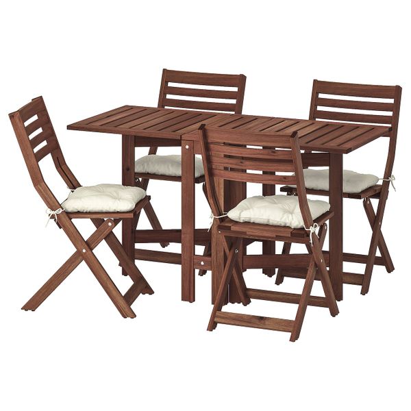 Стол + 4 складных стула, для/сада, коричневая морилка/Куддарна бежевый IKEA ЭПЛАРО 592.900.88 - фото 1