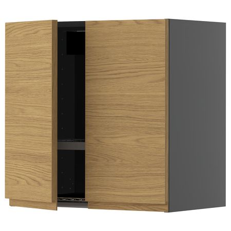 METOD Навесной шкаф с сушилкой/2дверцы - черно-серый/Voxtorp под дуб 60x60 см