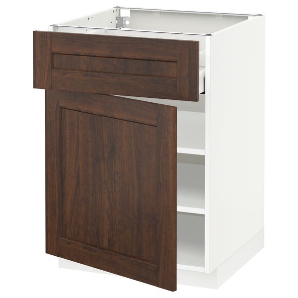 Напольный шкаф с ящиком, дверью МЕТОД / МАКСИМЕРА, белый, Эдсерум коричневый - схема-чертеж с размерами