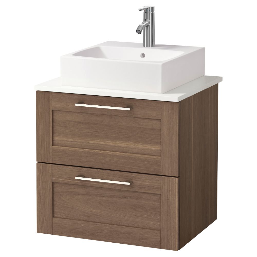 Шк п-раковину/столешн45x45/раковина ГОДМОРГОН/АЛДЕРН / ТОРНВИКЕН, под грецкий орех, белый (62x49x72 см) - фото 1