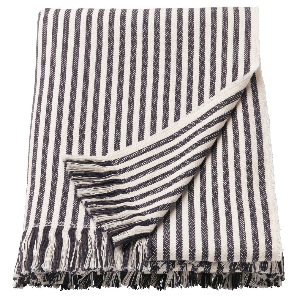 Плед ТУВАЛИ, в полоску белый, темно-серый (120x180 см) - фото 1