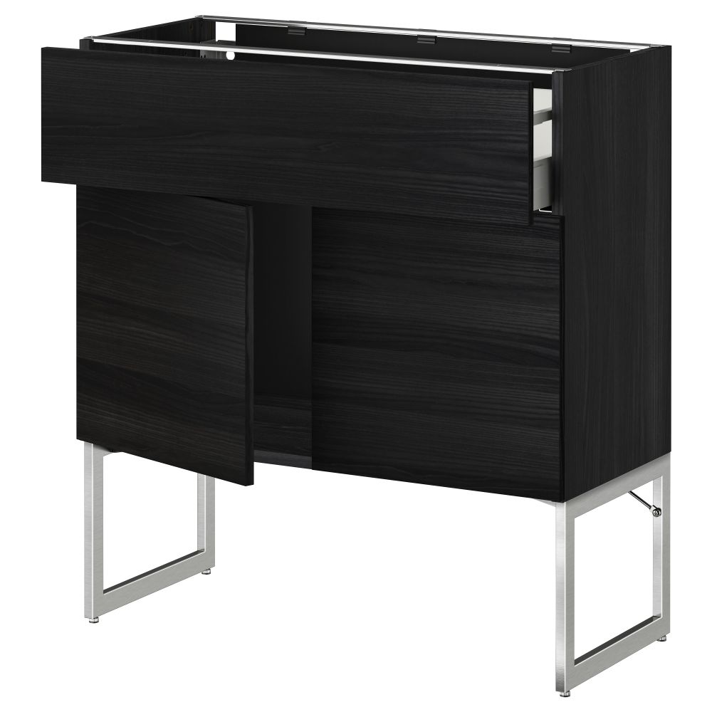 Напольный шкаф, полки, ящик, 2 двери МЕТОД / МАКСИМЕРА, черный, Тингсрид черный - схема-чертеж с размерами