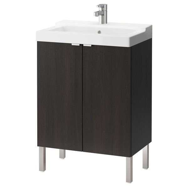 Шкаф под раковину с 2 дверцами ЛИЛЛОНГЕН / ТЭЛЛЕВИКЕН, черно-коричневый - фото 1