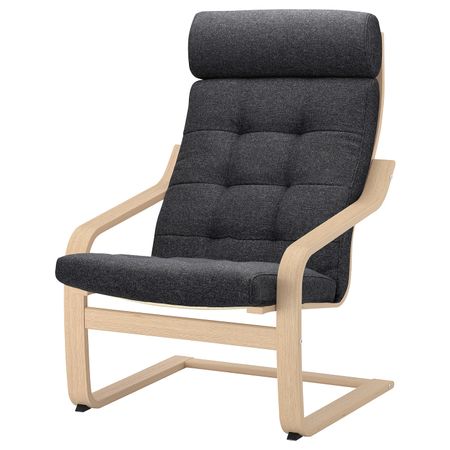 Кресло, дубовый шпон, беленый/Гуннаред темно-серый IKEA POÄNG ПОЭНГ 194.373.94