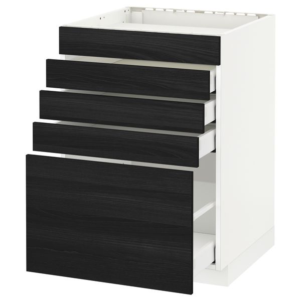 Напольный шкаф для варочной панели, 5 фасадов, 4 ящиков МЕТОД / МАКСИМЕРА, белый, Тингсрид черный - схема-чертеж с размерами