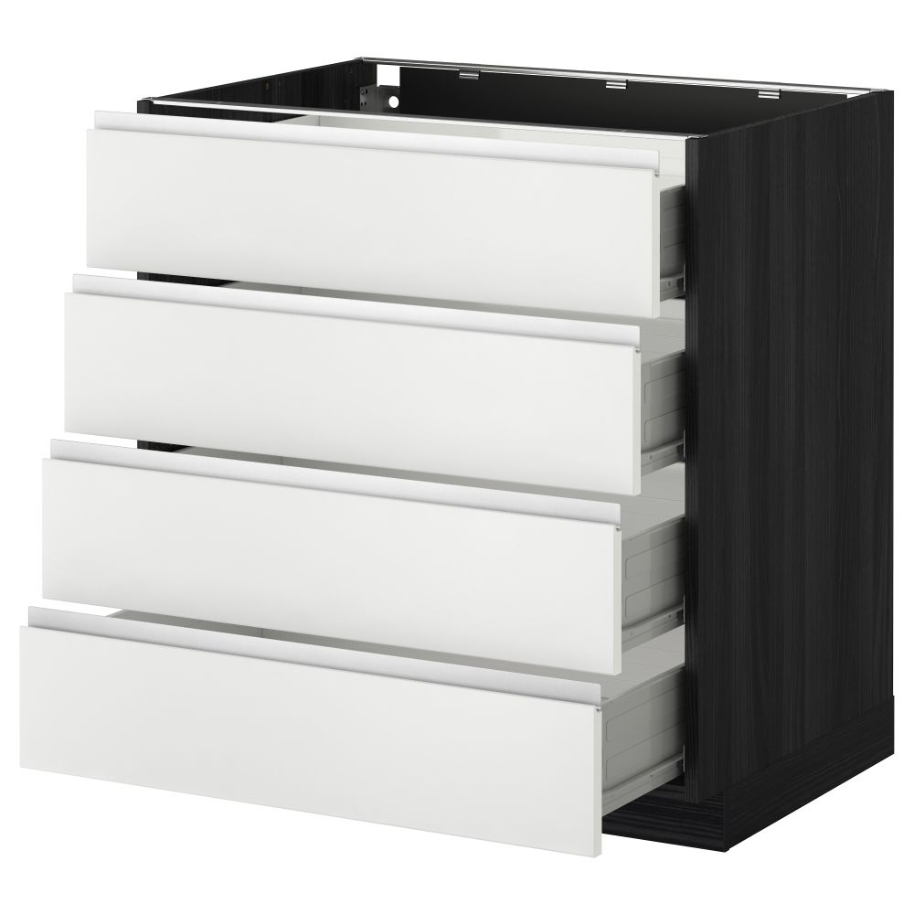 Напольный шкаф 4 фронтальных панели, 4 ящика МЕТОД / ФОРВАРА, черный, Нодста белый - схема-чертеж с размерами