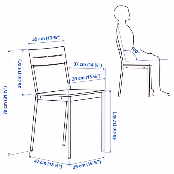 VIHALS / BUSLÄTT БУСЛЭТТ Стол и 4 стула - схема-чертеж с размерами