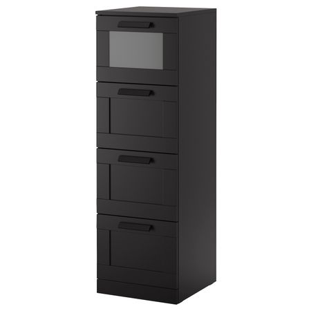 Комод с 4 ящиками, черный/матовое стекло 39x124 см IKEA BRIMNES БРИМНЭС 304.090.02