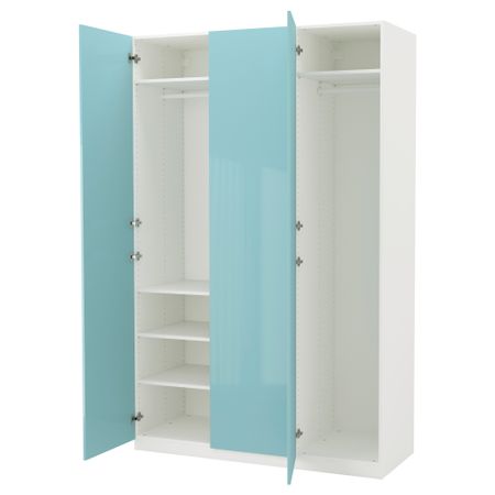 Гардероб ПАКС, белый, Фардаль глянцевый светло-бирюзовый (150x60x236 см)