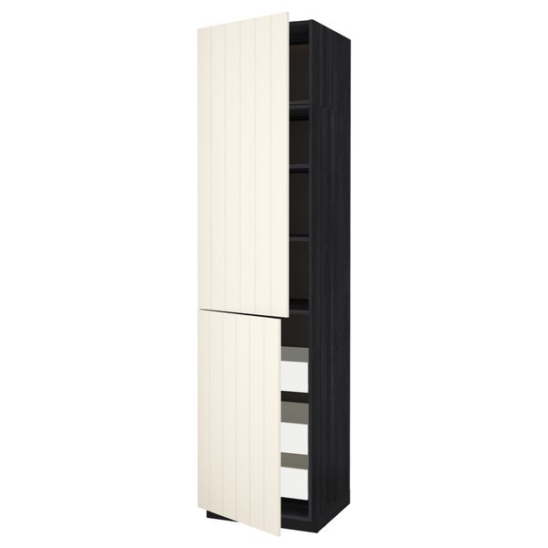 Высокий шкаф + полки, 3 ящика, 2 дверцы МЕТОД / ФОРВАРА, черный, Хитарп белый с оттенком - схема-чертеж с размерами