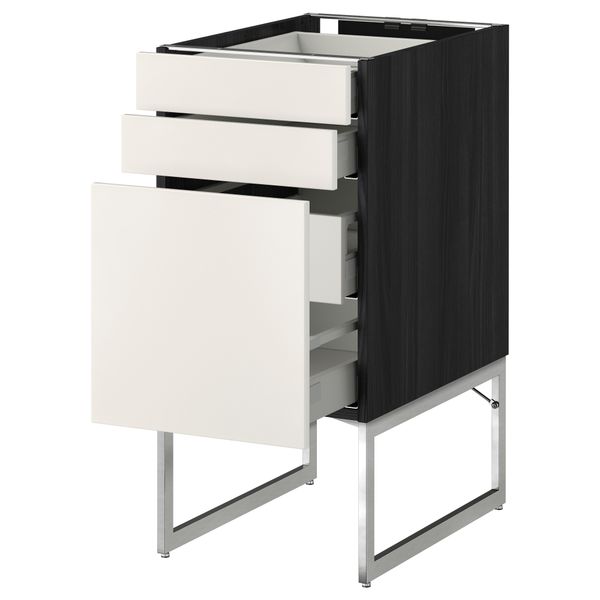 Напольный шкаф 3 фронтальных панели, 2 нижних, 2 средних ящика МЕТОД / МАКСИМЕРА, черный, Веддинге белый - схема-чертеж с размерами