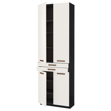 Высокий шкаф + полки, 2 ящика, 4 дверцы МЕТОД / ФОРВАРА, черный, Мэрста белый (80x37x240 см)