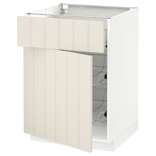 Напольный шкаф с проволочной корзиной, ящиком, дверью МЕТОД / ФОРВАРА, белый, Хитарп белый с оттенком - схема-чертеж с размерами