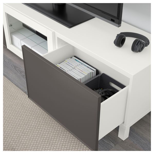 Тумба под ТВ с ящиками и дверцей БЕСТО, белый Грундсвикен, темно-серый прозрачное стекло (180x40x48 см) - фото 4